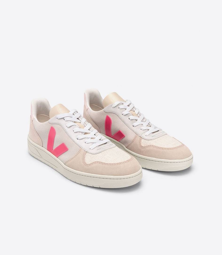 Veja V-10 Suede Women's Sneakers Multico Natural Rose-Fluo | CJL596103