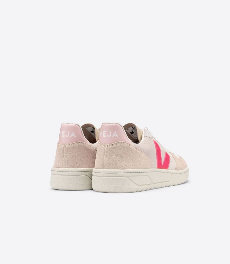 Veja V-10 Suede Women's Sneakers Multico Natural Rose-Fluo | CJL596103