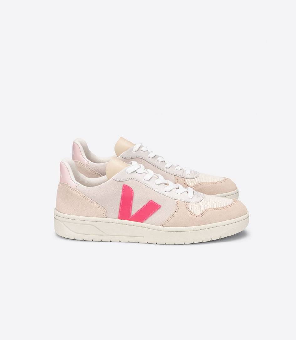 Veja V-10 Suede Women\'s Sneakers Multico Natural Rose-Fluo | CJL596103