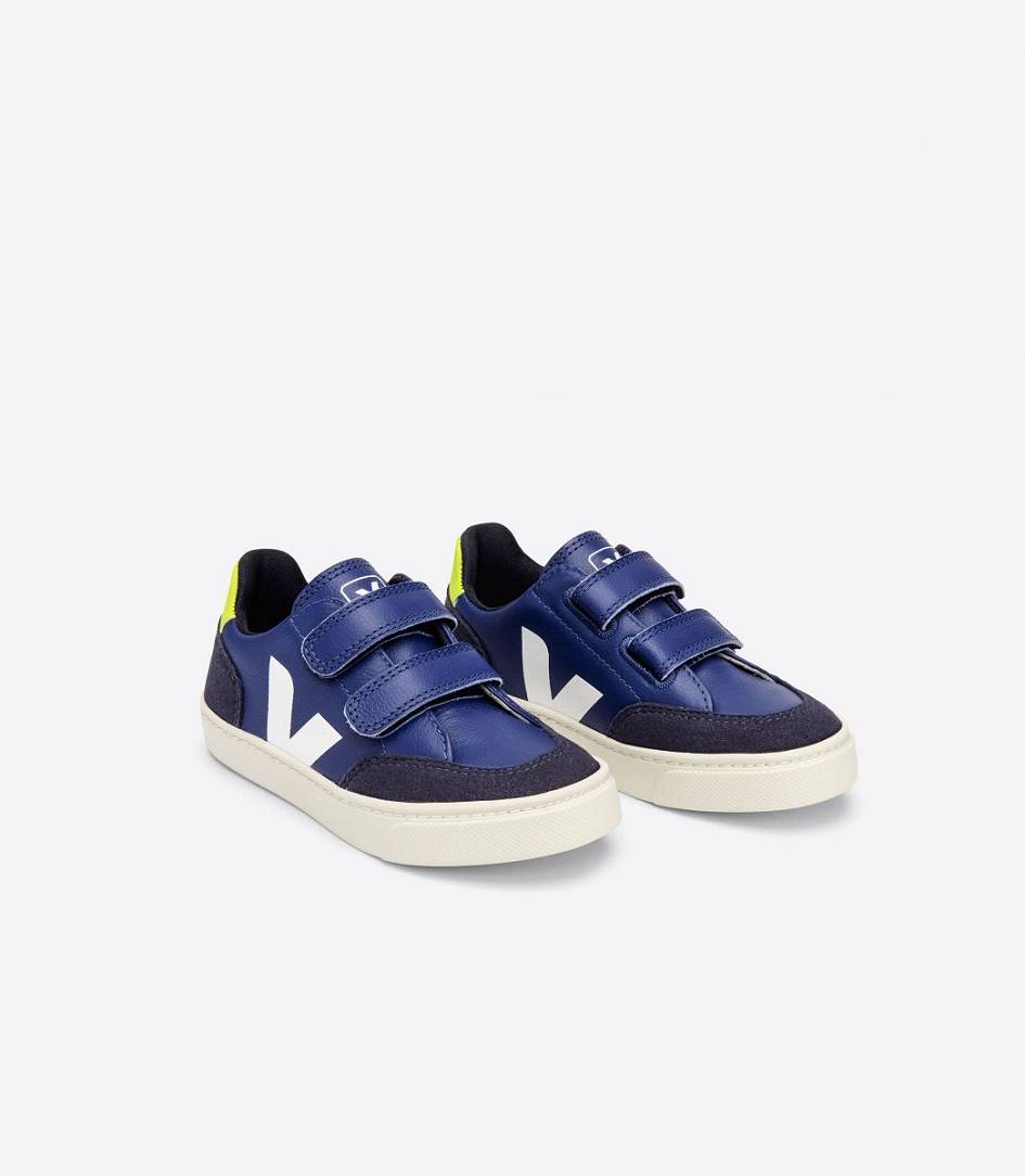 Veja V-12 Chromefree Kids' Sneakers Cobalt White Jaune Fluo | PIH953016