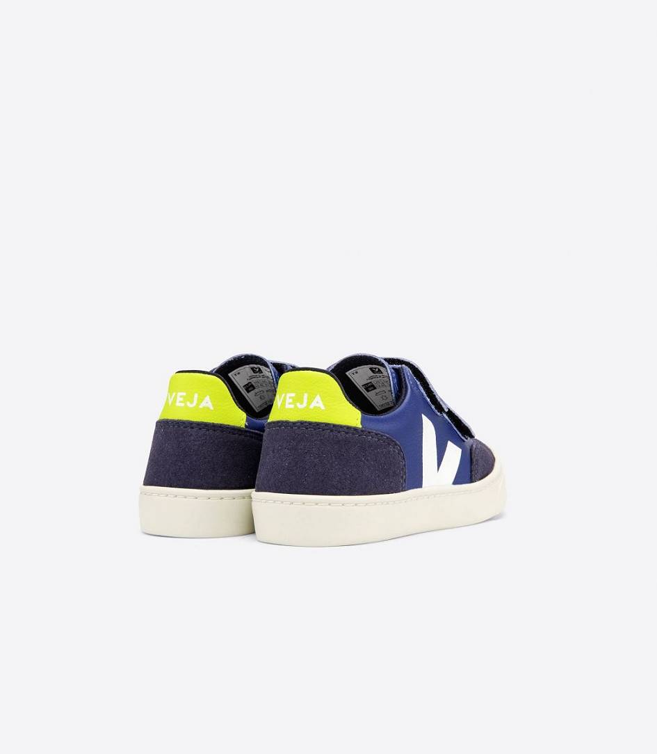 Veja V-12 Chromefree Kids' Sneakers Cobalt White Jaune Fluo | PIH953016