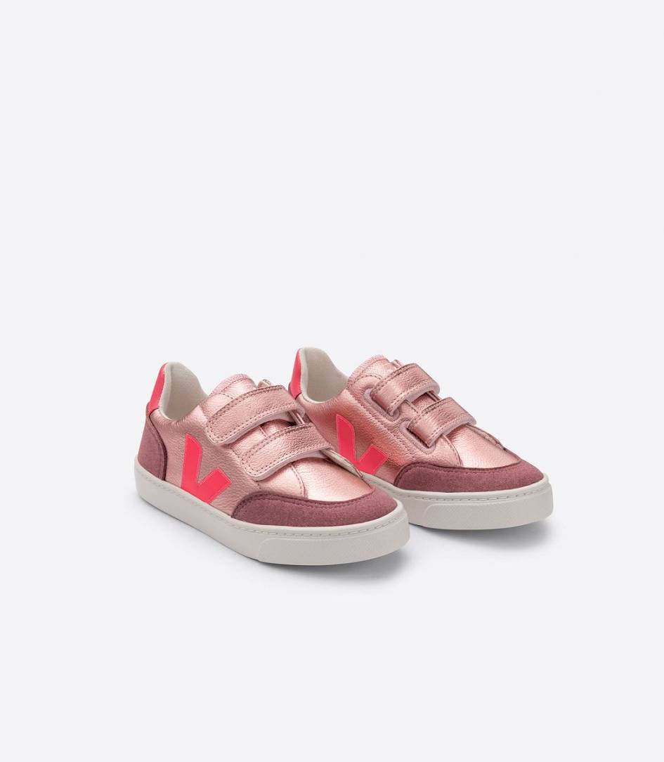 Veja V-12 Chromefree Kids' Sneakers Nacre Rose Fluo | AHX384596