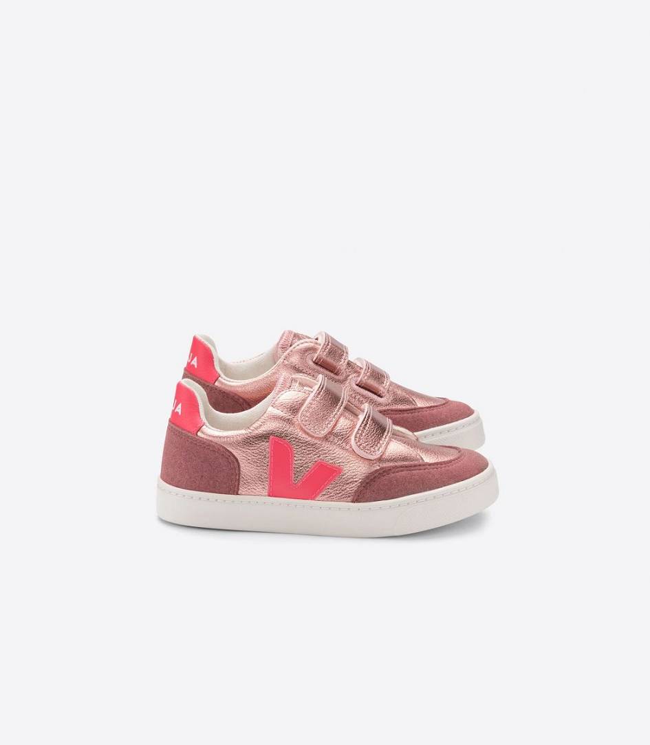 Veja V-12 Chromefree Kids\' Sneakers Nacre Rose Fluo | AHX384596