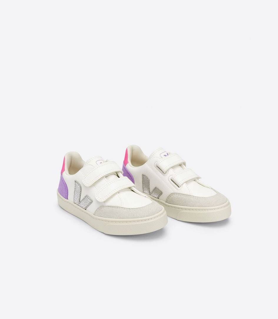 Veja V-12 Chromefree Kids' Trainers White Multico Lavande | LVF871295