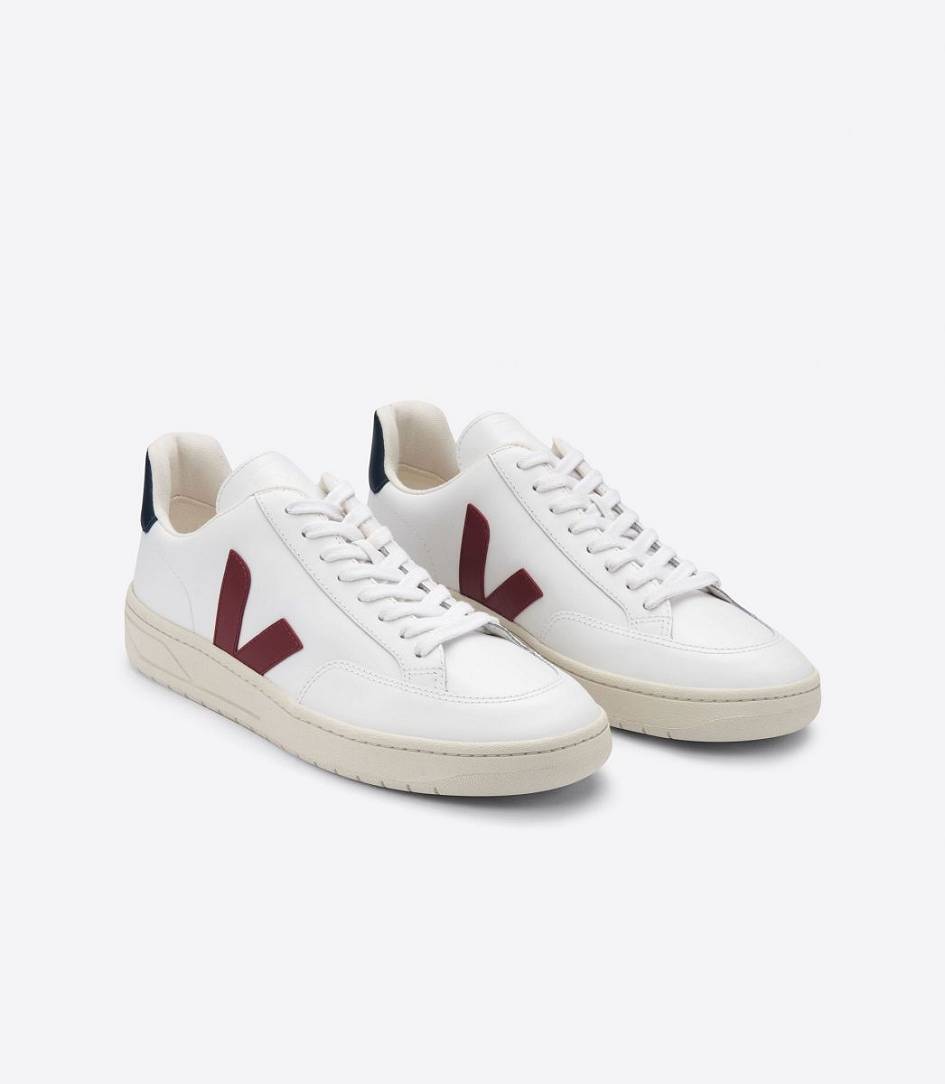 Veja V-12 Leather Men's Sneakers White Marsala Nautico | QGD946530