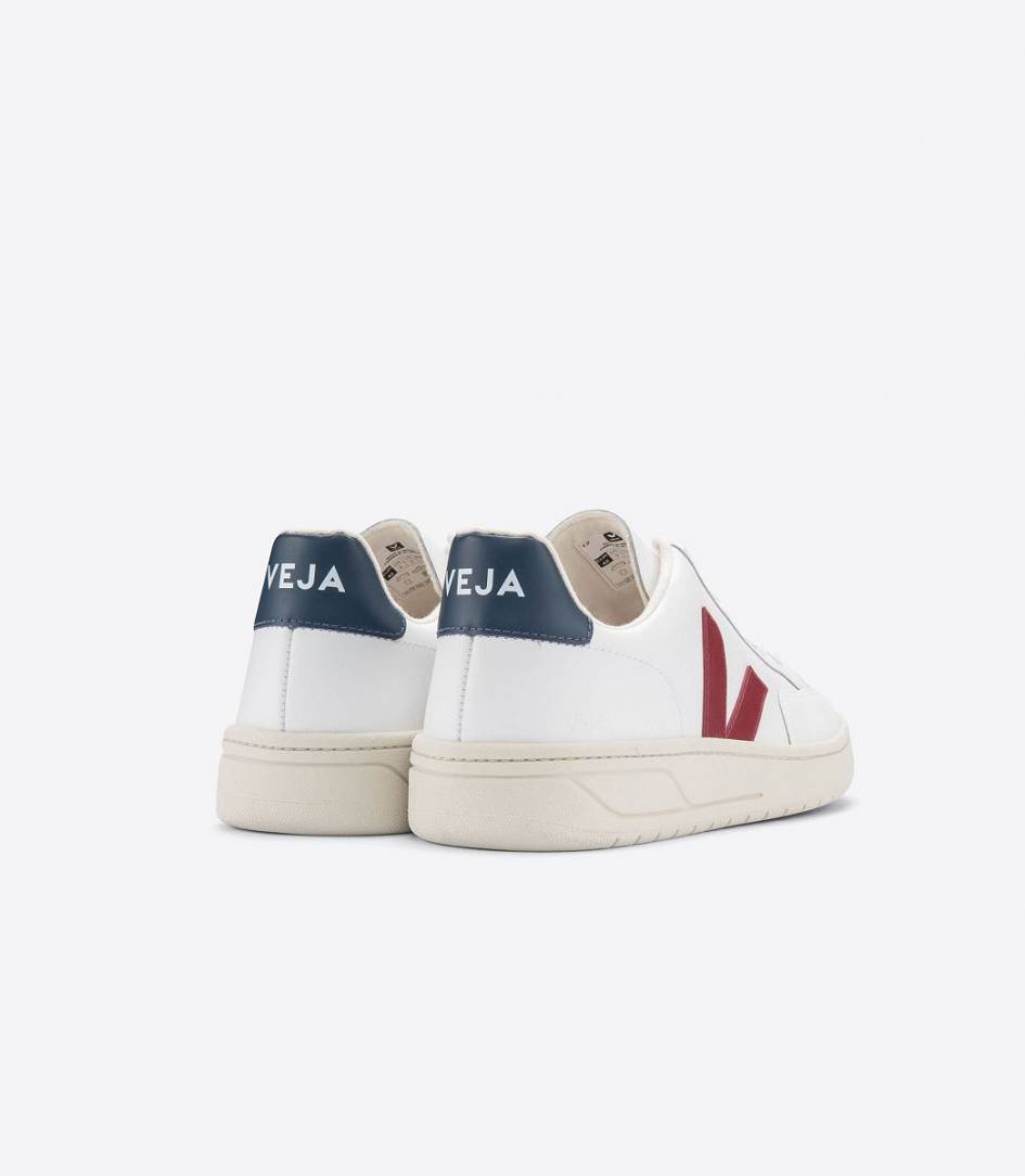 Veja V-12 Leather Men's Sneakers White Marsala Nautico | QGD946530