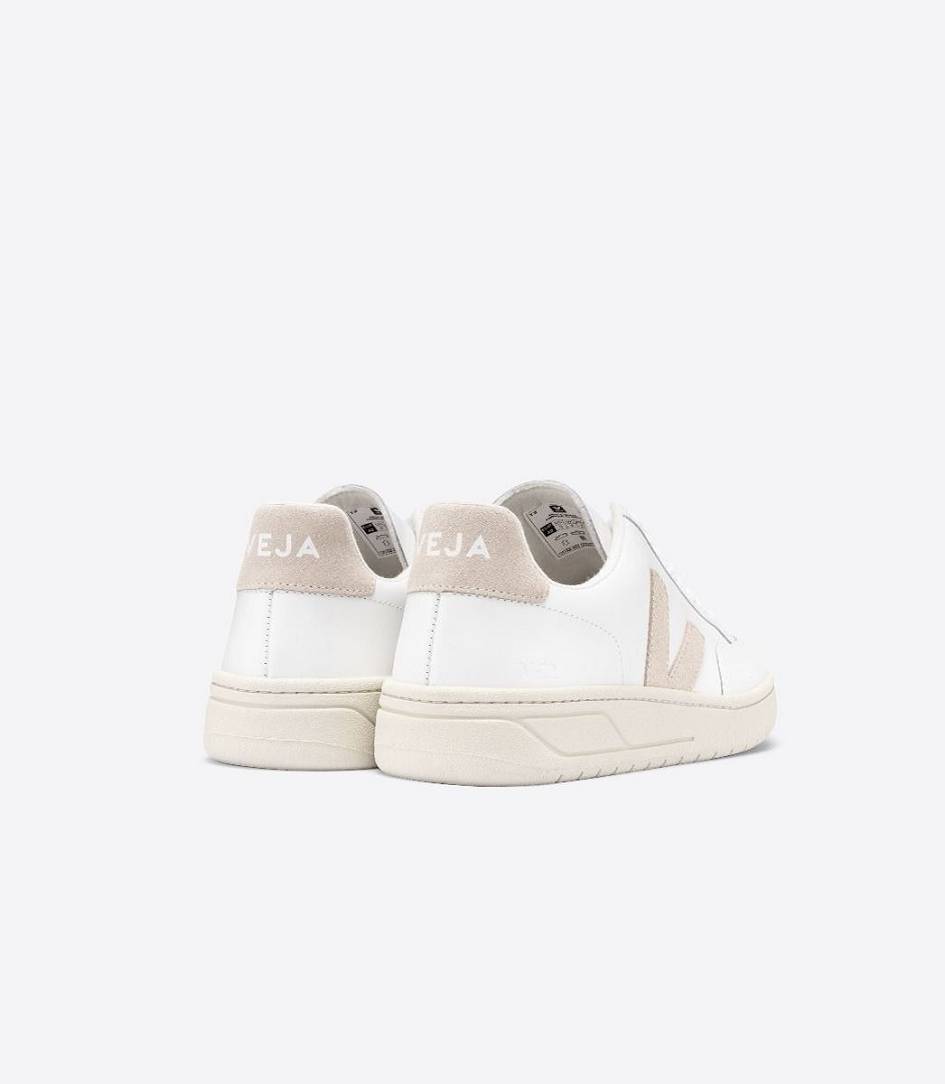 Veja V-12 Leather Men's Sneakers White Sable | HKA851736