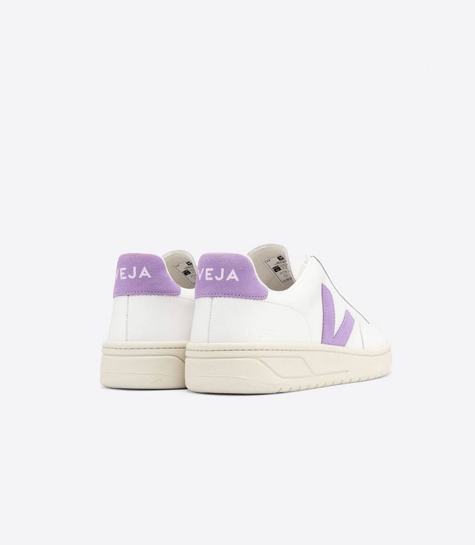 Veja V-12 Leather Women's Sneakers White Lavande | QFC125867