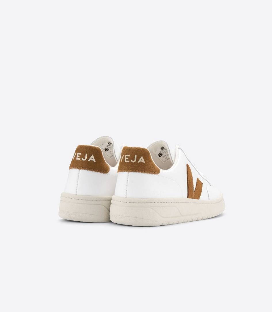 Veja V-12 Leather Women's Trainers White Camel | XPT547108