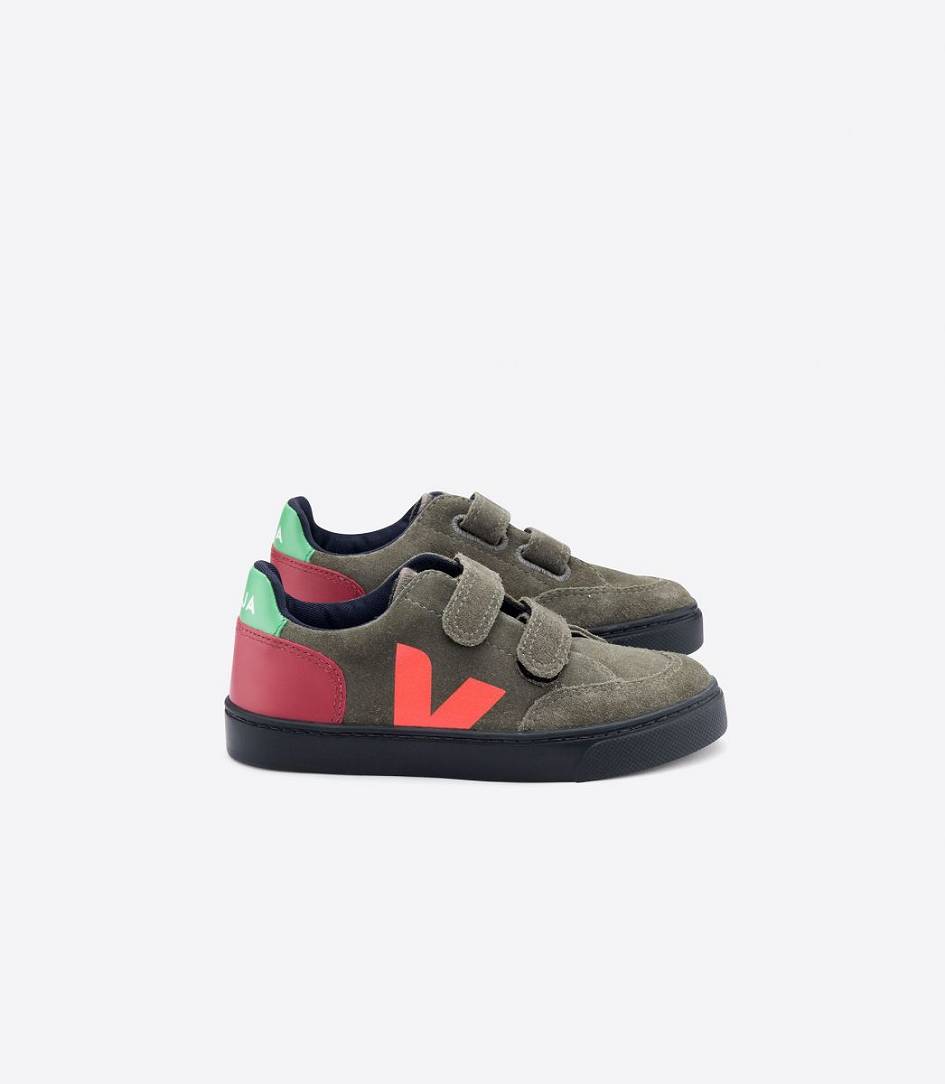 Veja V-12 Suede Kids\' Trainers Olive Multico Black Sole | PSB027314