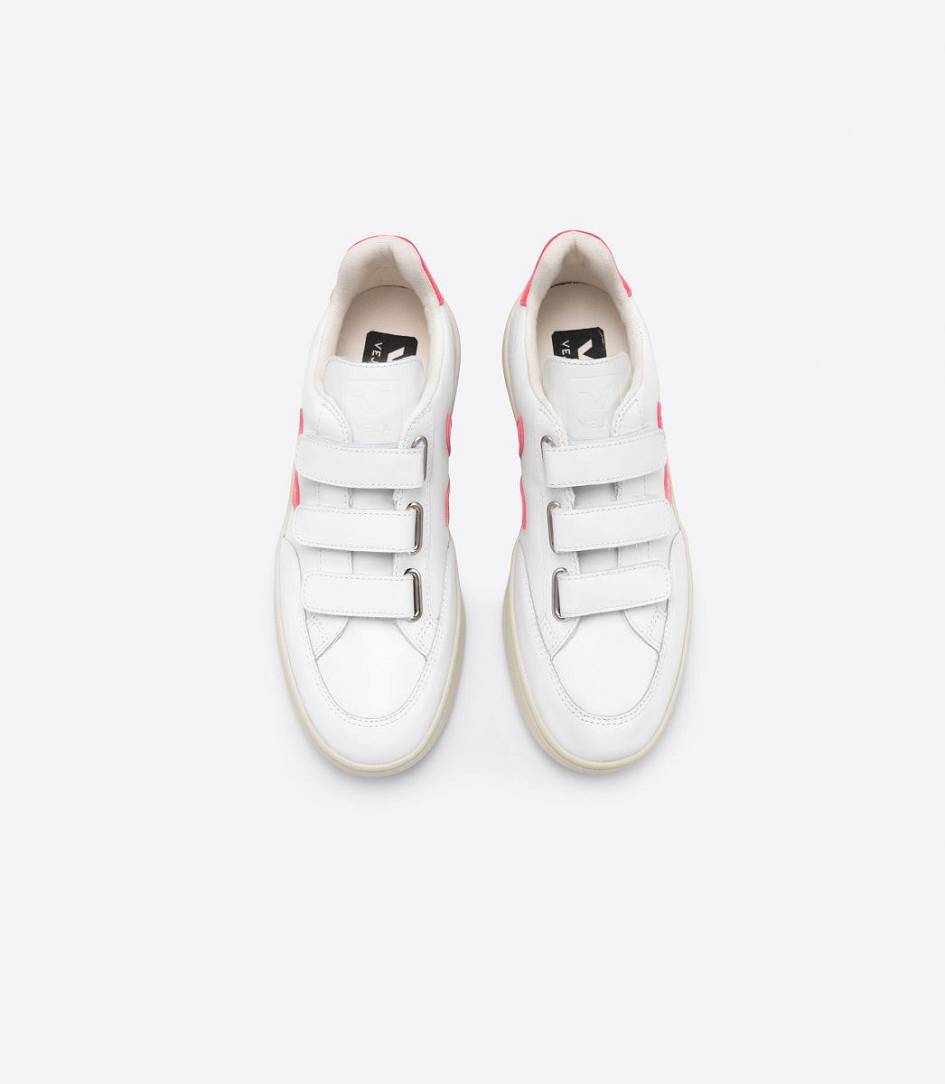 Veja V-lock Leather Women's Trainers White Rose Fluo | ARV207561