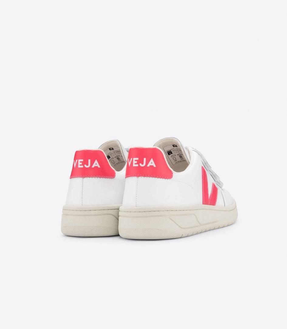 Veja V-lock Leather Women's Trainers White Rose Fluo | ARV207561