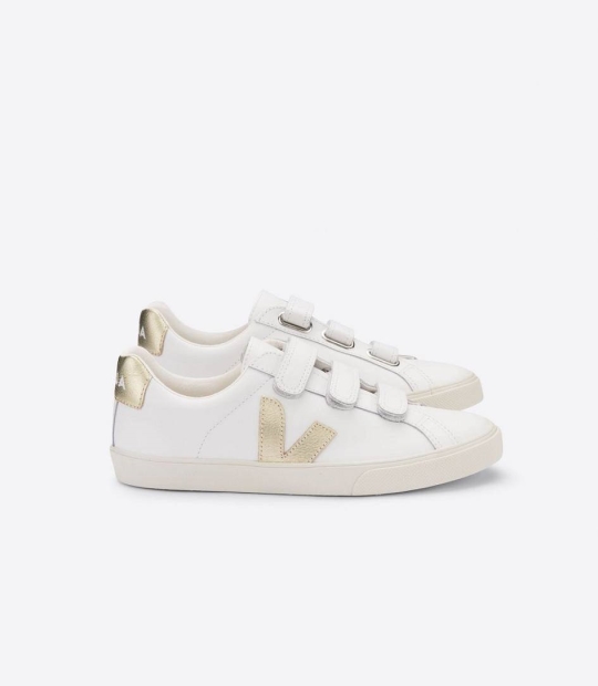 Veja 3-lock Leather Women's Sneakers White Gold | QCW362749