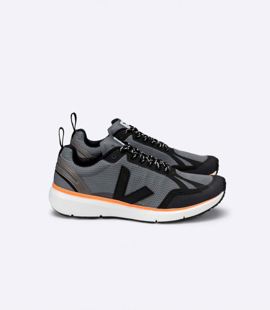 Veja Condor 2 Alveomesh Men's Runners Concrete Black Neon Orange | CBG201354