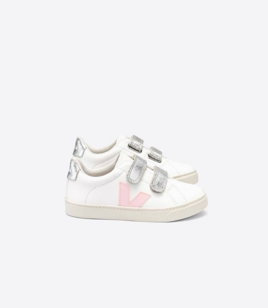 Veja Esplar Chromefree Kids' Trainers White Petale Silver | ASV597864