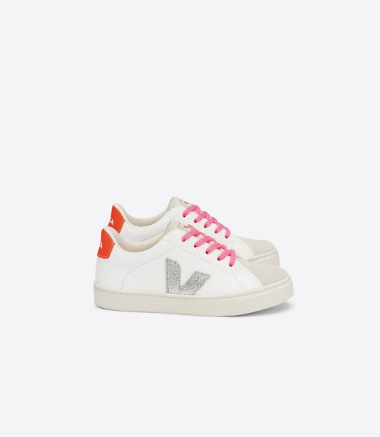 Veja Esplar Lace Chromefree Kids' Sneakers White Silver Orange Fluo | RTO379860