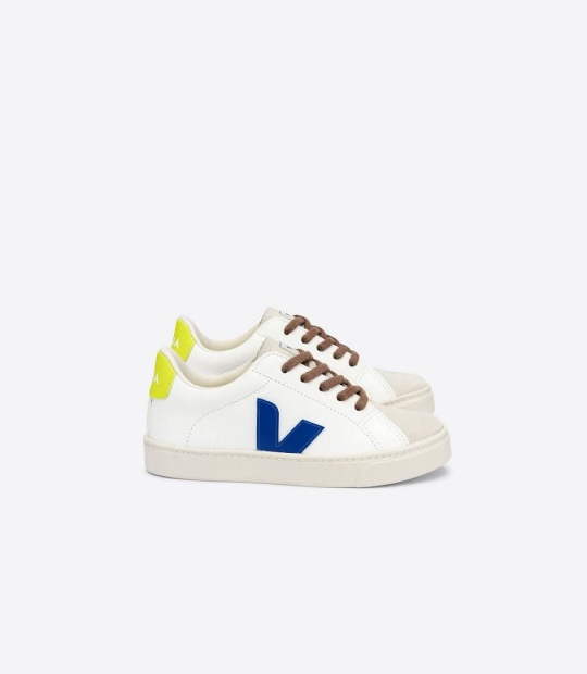 Veja Esplar Lace Chromefree Kids' Trainers White Indigo Jaune Fluo | MGO016982