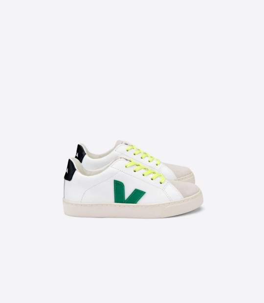 Veja Esplar Leather Kids' Sneakers White Emeraude Jaune Flu | TRL851764