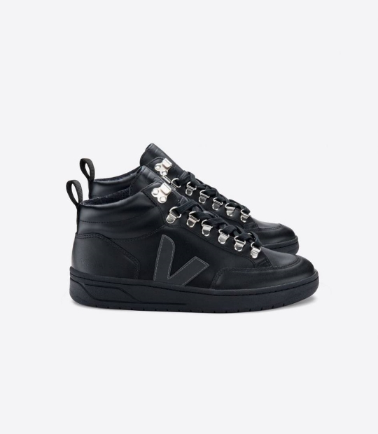 Veja Roraima Leather Men's Trainers Black Grafite Black Sole | GWA819263