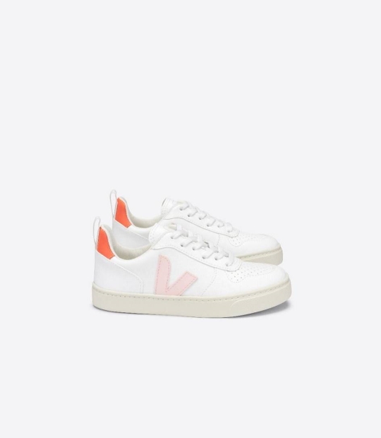 Veja V-10 Lace Cwl Kids' Sneakers White Petale Orange-Fluo | LOZ726945