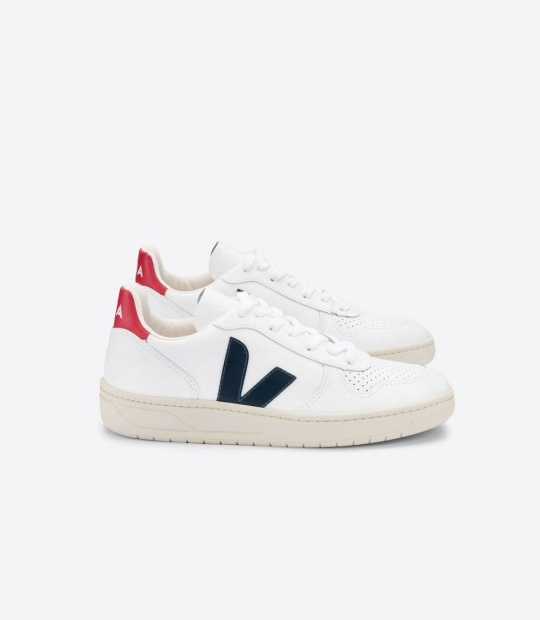 Veja V-10 Leather Men's Sneakers White Nautico Pekin | RAV085612