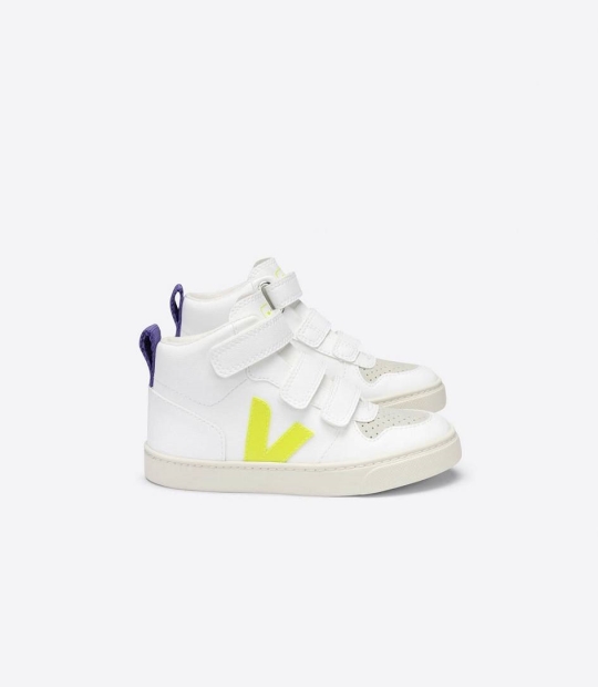 Veja V-10 Mid Cwl White Kids' Trainers White Jaune-Fluo Purple | ZBS270514