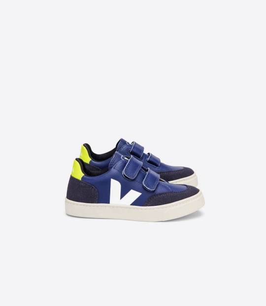 Veja V-12 Chromefree Kids' Sneakers Cobalt White Jaune Fluo | PIH953016