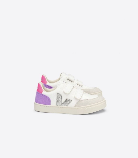 Veja V-12 Chromefree Kids' Trainers White Multico Lavande | LVF871295