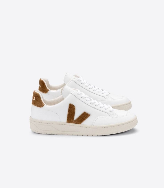 Veja V-12 Leather Men's Sneakers White Camel | VDF978314