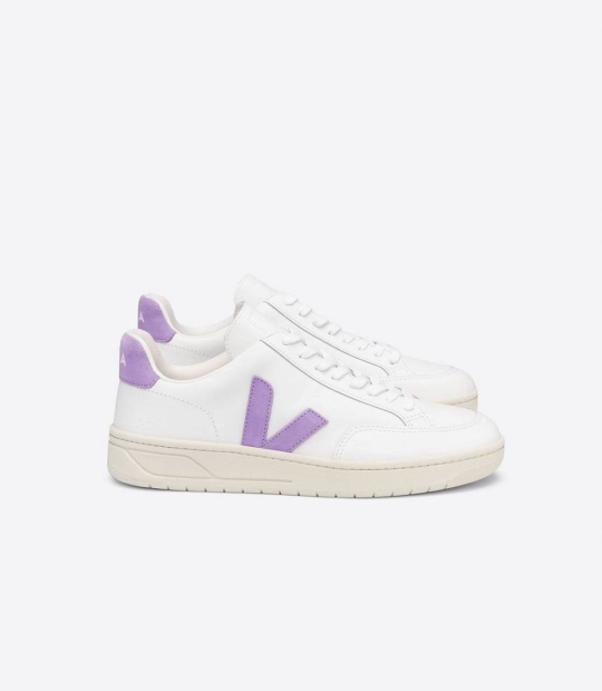 Veja V-12 Leather Women's Sneakers White Lavande | QFC125867