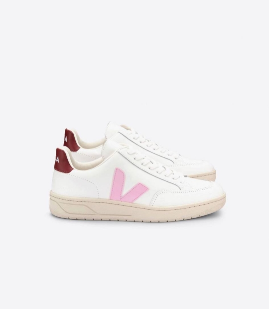 Veja V-12 Leather Women's Trainers White Guimauve Marsala | XJS134275